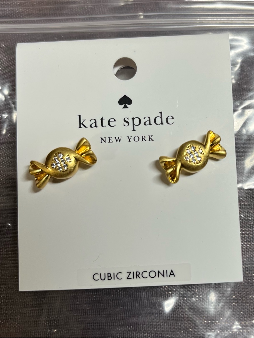 kate spade Gold Candy-Shaped Stud Earrings with Cubic Zirconia Sones - NWT